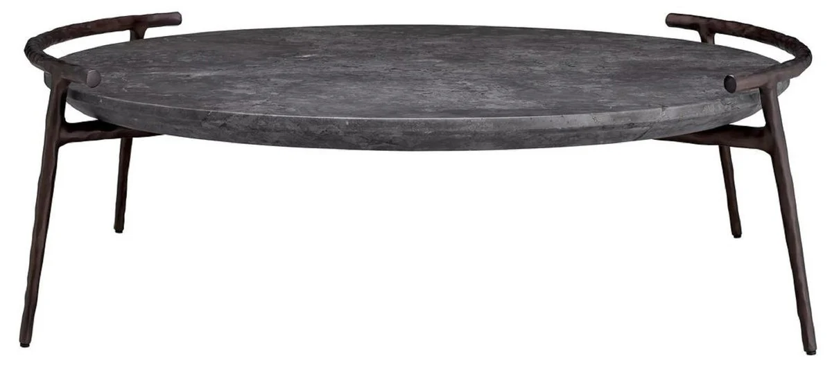 Luxus Couchtisch Grau / Bronze Ø 106 x H. 35,5 cm - Aluminium Wohnzimmertisch mit Marmorplatte - Wohnzimmer Möbel - Luxus Möbel - Wohnzimmer Einrichtung - Luxus Qualität