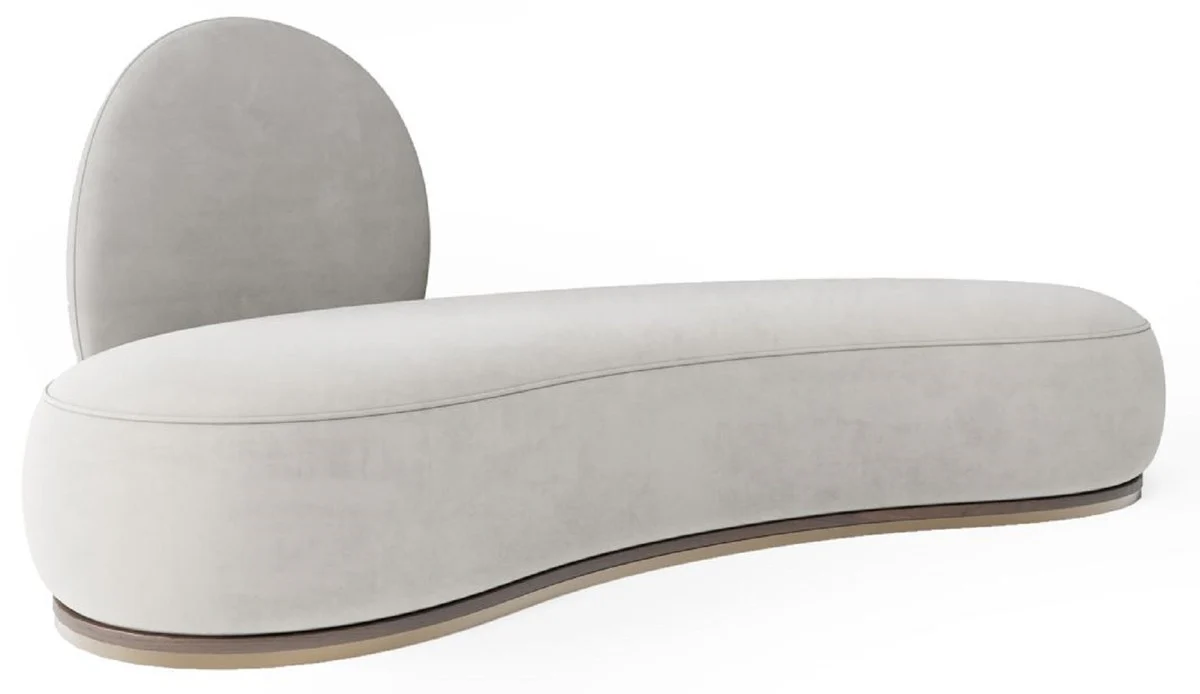 Luxus Samt Sofa Grau / Braun / Messing 230 x 100 x H. 86 cm - Gebogenes Wohnzimmer Sofa - Hotel Sofa - Wohnzimmer Möbel - Hotel Möbel - Luxus Möbel
