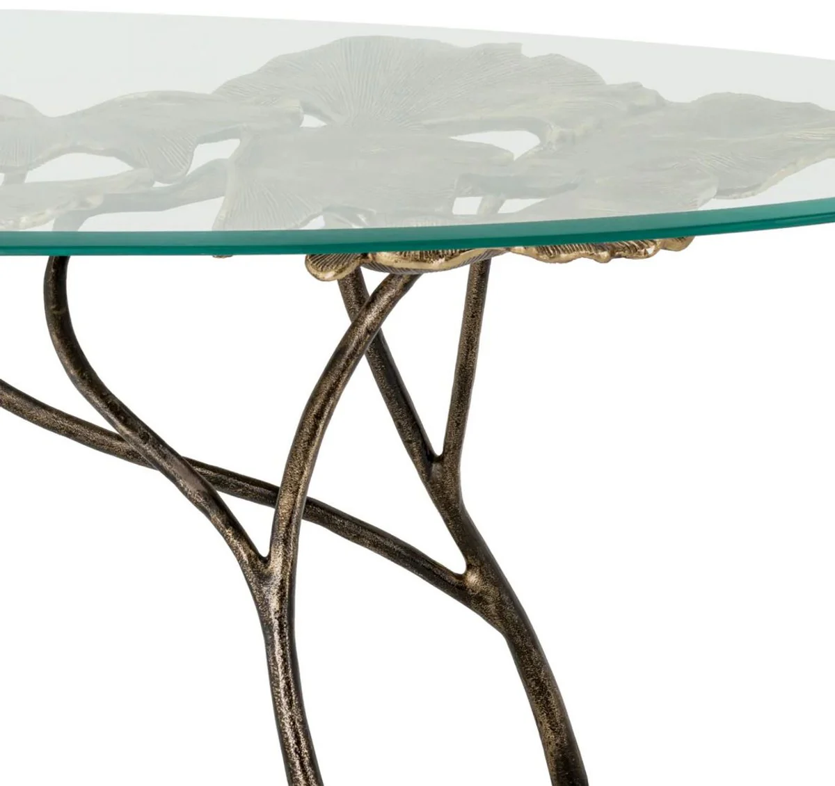 Luxus Couchtisch Vintage Messing 130 x 70 x H. 46 cm - Ovaler Aluminium Wohnzimmertisch mit Glasplatte - Luxus Möbel - Wohnzimmer Möbel - Luxus Einrichtung