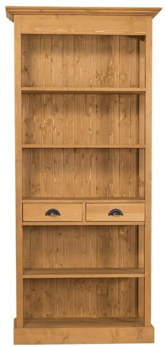 Landhausstil Regalschrank Naturfarben 90 x 39 x H. 197 cm - Landhausstil Schrank mit 2 Schubladen