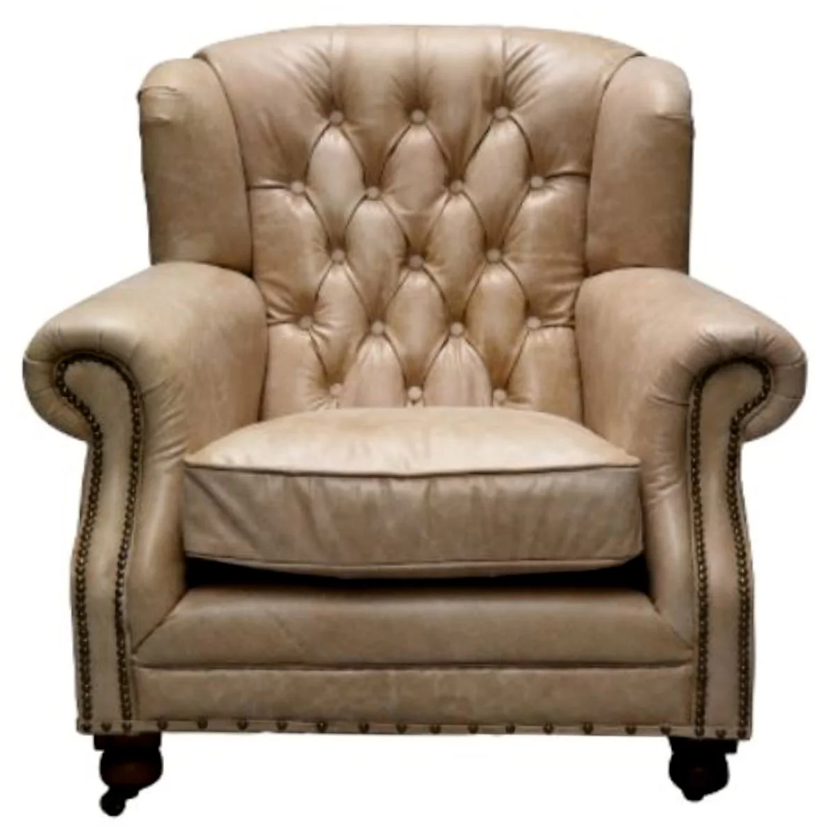 Luxus Echtleder Sessel Beige 92 x 97 x H. 89 cm - Chesterfield Wohnzimmermöbel