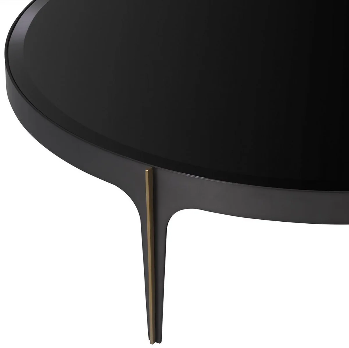 Luxus Couchtisch Bronze / Messing / Schwarz Ø 124 x H. 34,5 cm - Runder Edelstahl Wohnzimmertisch mit Glasplatte - Luxus Wohnzimmer Möbel