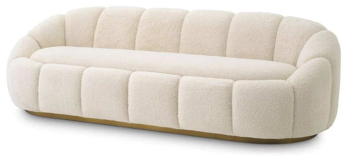 Luxus Sofa Creme / Messing 230 x 80 x H. 71 cm - Wohnzimmer & Hotel Sofa - Wohnzimmer & Hotel Möbel - Luxus Qualität