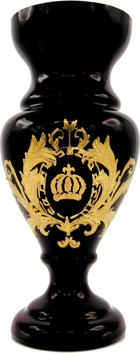 Pompöös by Luxus Pokal Vase mit 24 Karat Vergoldung Schwarz / Gold Ø 14 x H. 30,5 cm - Pompööse Blumenvase designed by Harald Glööckler