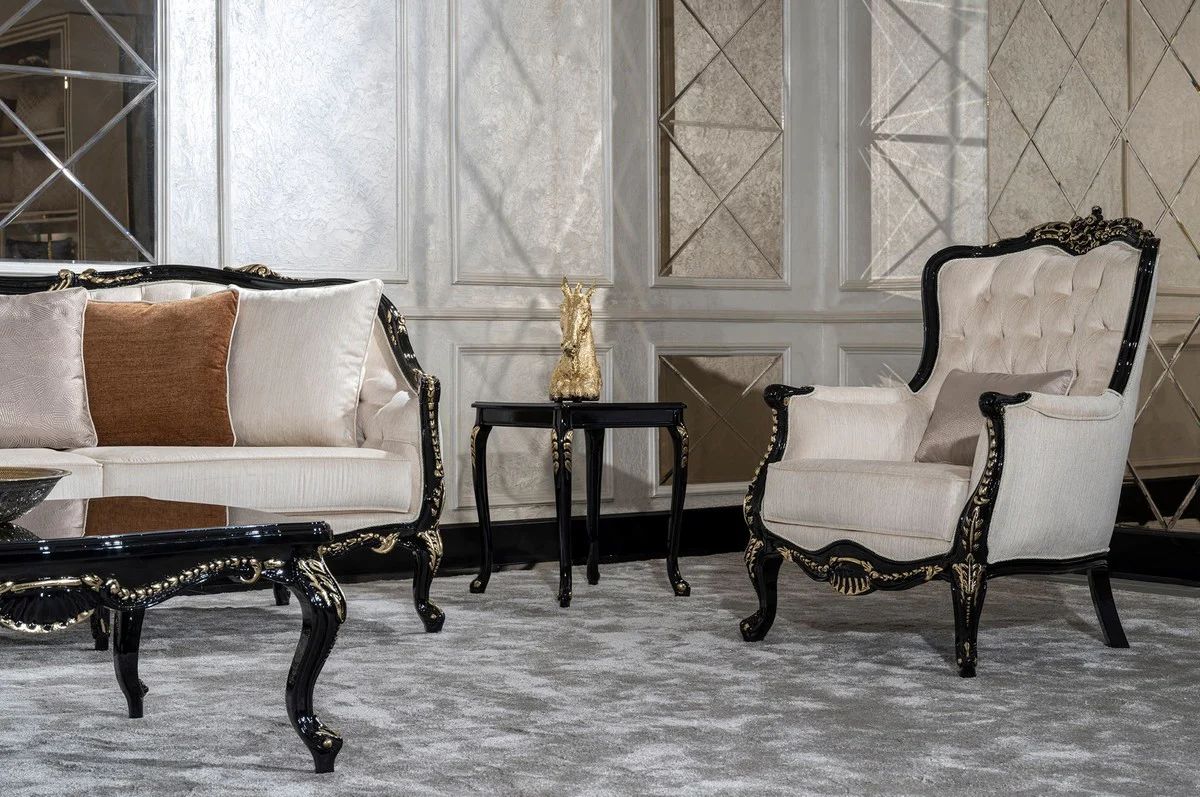 Luxus Barock Beistelltisch Schwarz / Gold - Quadratischer Massivholz Tisch im Barockstil - Luxus Wohnzimmer Möbel im Barockstil - Barock Möbel - Edel & Prunkvoll