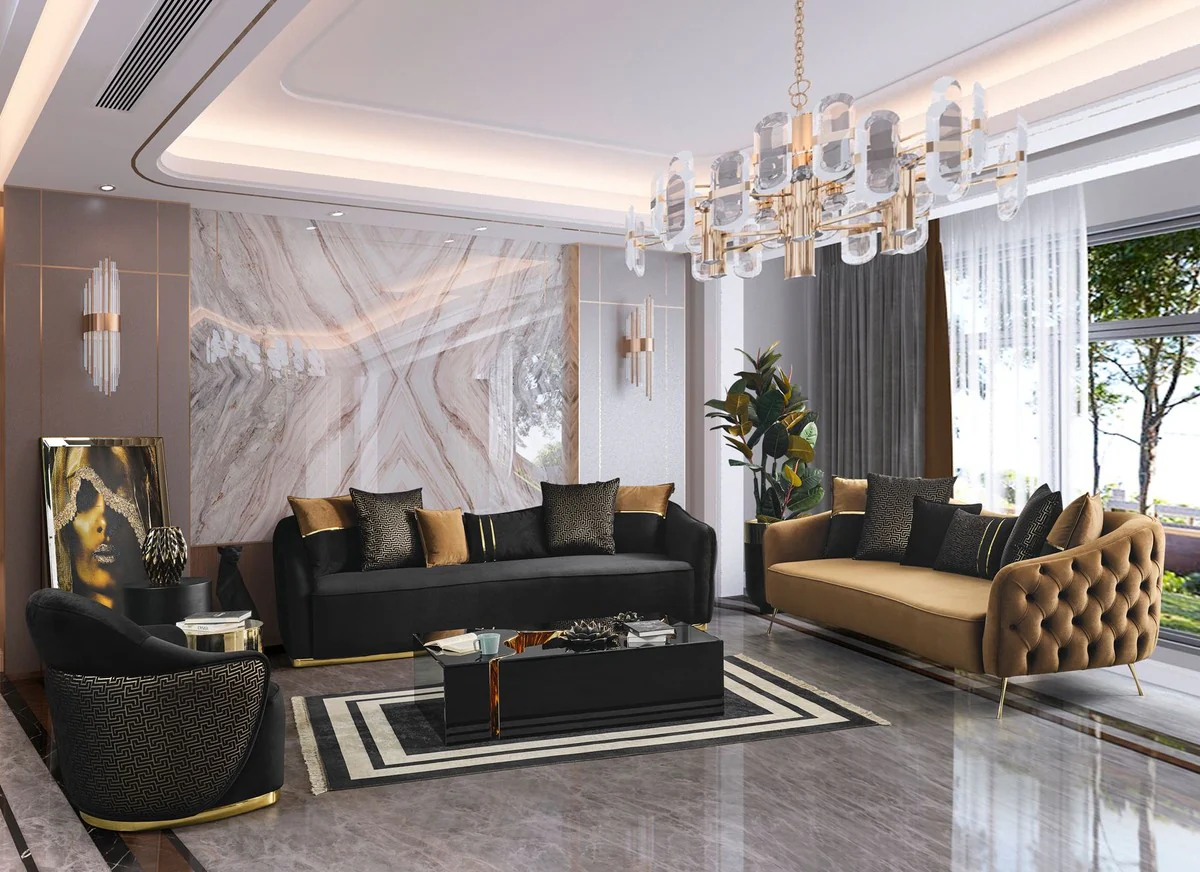 Luxus Couchtisch Schwarz / Gold 110 x 70 x H. 43 cm - Rechteckiger Wohnzimmertisch - Wohnzimmer Möbel - Luxus Möbel - Luxus Einrichtung - Wohnzimmer Einrichtung