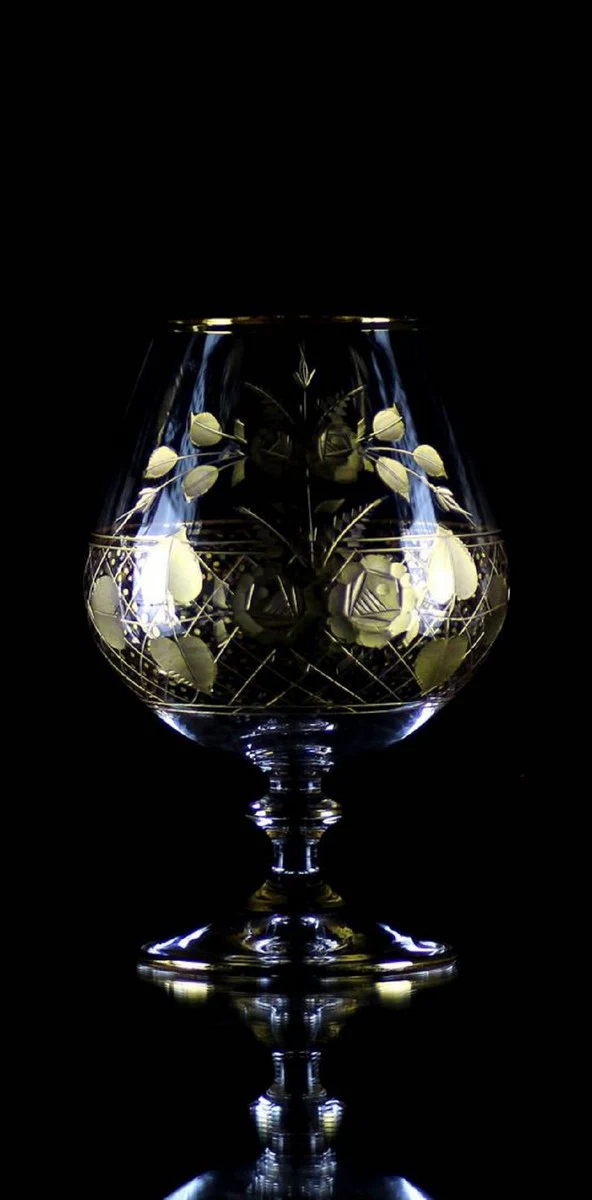 Luxus Barock Brandy Glas 6er Set Gold Ø 9 x H. 14,5 cm - Handgefertigte und handgravierte Cognac Gläser - Hotel & Restaurant Accessoires - Luxus Qualität