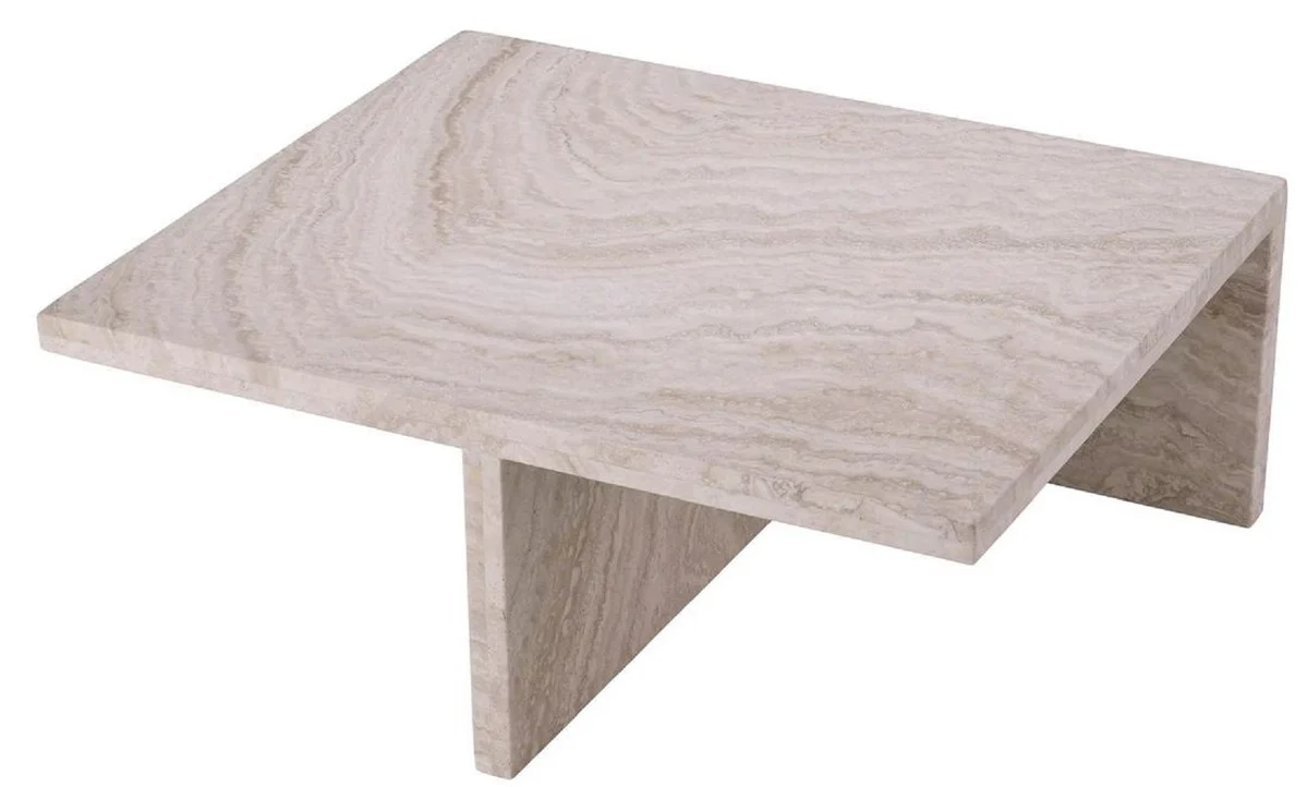 Luxus Travertin Couchtisch Beige 70 x 60 x H. 28 cm - Naturstein Wohnzimmertisch - Wohnzimmer Möbel - Naturstein Möbel - Travertin Möbel - Luxus Möbel - Luxus Einrichtung