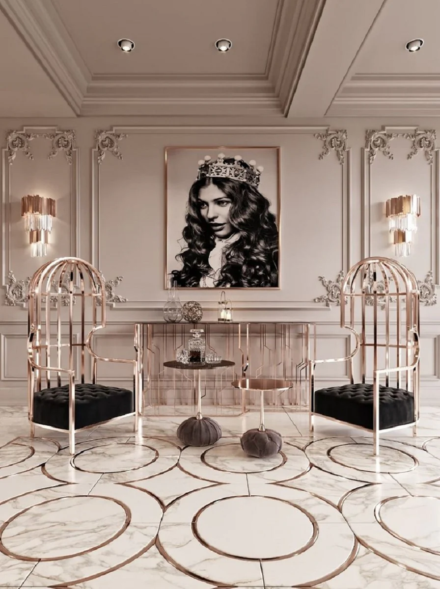 Luxus Beistelltisch Set Schwarz / Kupfer