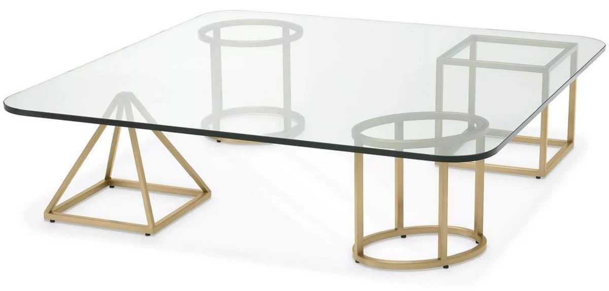 Luxus Messing Couchtisch 120 x 120 x H. 30 cm - Quadratischer Wohnzimmertisch mit Glasplatte - Wohnzimmer Möbel - Luxus Möbel - Wohnzimmer Einrichtung - Luxus Einrichtung