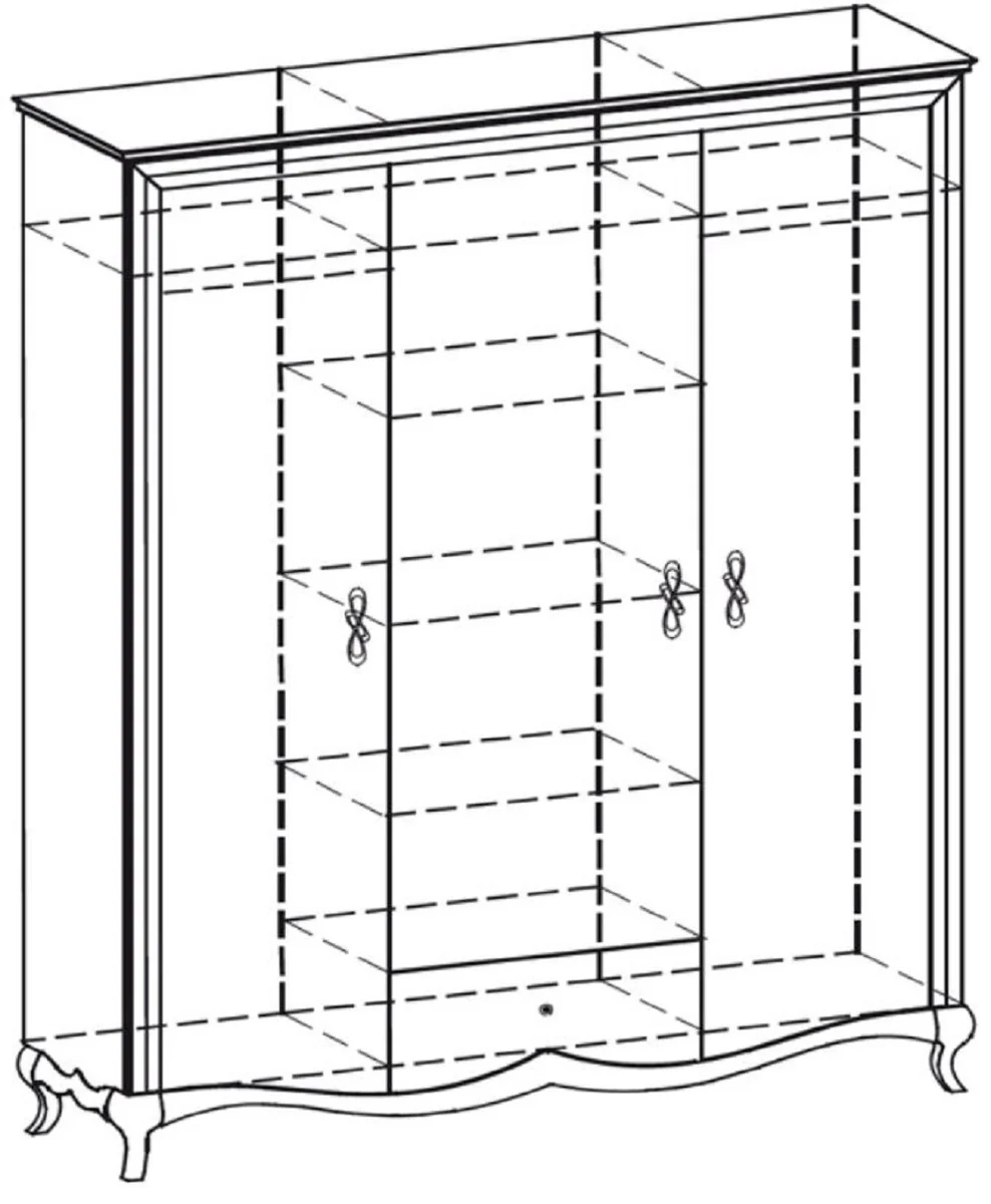 Luxus Jugendstil Schlafzimmerschrank Hochglanz Weiß / Braun 164,2 x 62,5 x H. 209,5 cm - Massivholz Kleiderschrank mit 3 Türen und Schublade - Schlafzimmer Möbel