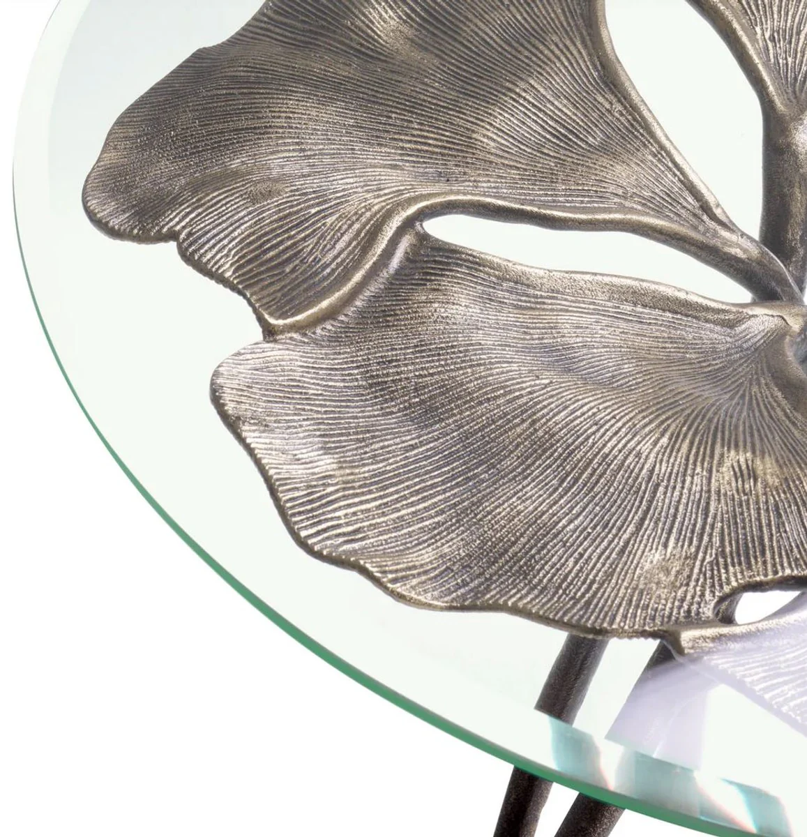 Luxus Beistelltisch Vintage Messing Ø 58 x H. 56,5 cm - Runder Aluminium Tisch mit Glasplatte - Luxus Möbel - Wohnzimmer Möbel - Hotel Möbel - Luxus Einrichtung