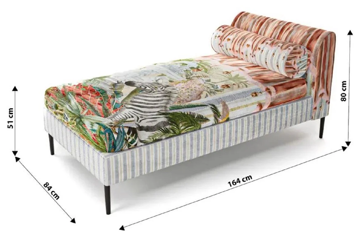 Luxus Chaiselongue Mehrfarbig / Schwarz 84 x 164 x H. 80 cm - Wohnzimmer Liegesessel - Recamiere - Wohnzimmer Möbel - Luxus Möbel