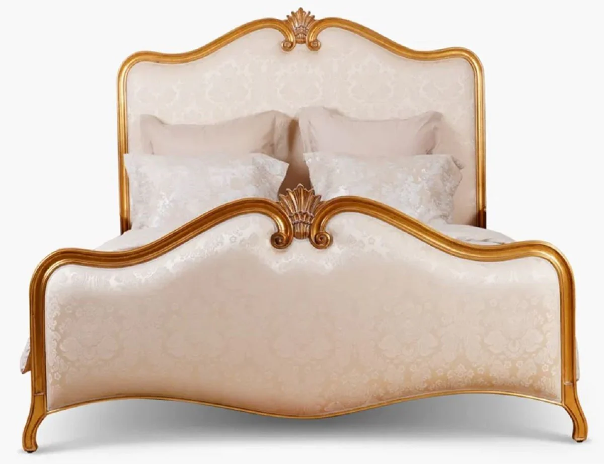Luxus Barock Doppelbett Gold / Creme Muster / Antik Gold - Prunkvolles Massivholz Bett - Luxus Schlafzimmer Möbel im Barockstil - Barock Möbel - Barock Einrichtung - Edel & Prunkvoll