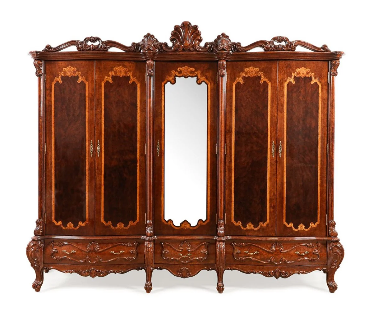 Luxus Barock Schlafzimmer Schrank mit 5 Türen Braun 305 cm - Barock Möbel