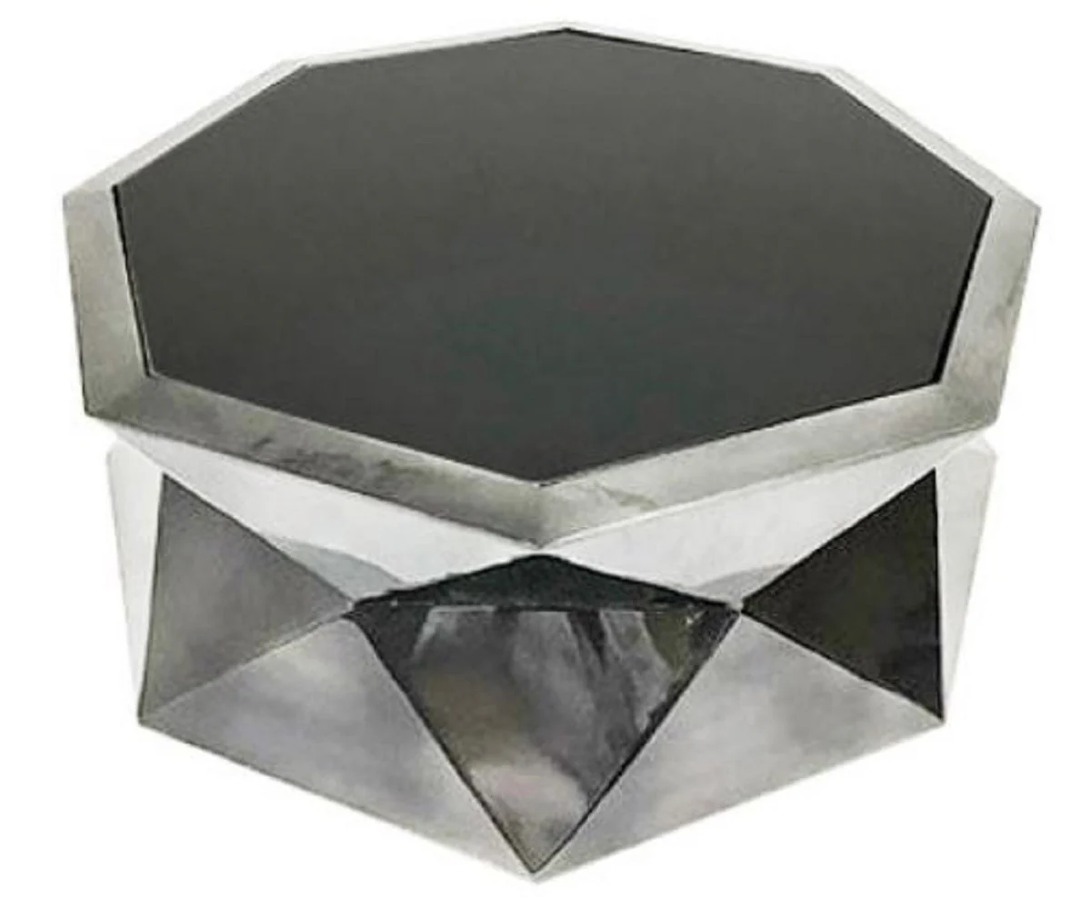 Luxus Wohnzimmertisch Silber / Schwarz 101 x 101 x H. 35 cm - Designer Couchtisch mit Glasplatte