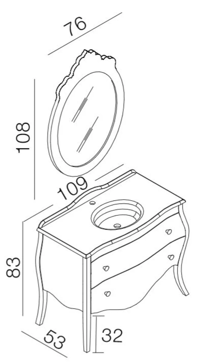Luxus Barock Badezimmer Set Schwarz / Gold - 1 Waschtisch & 1 Waschbecken & 1 Wandspiegel & 1 Kommode - Edel & Prunkvoll - Luxus Qualität
