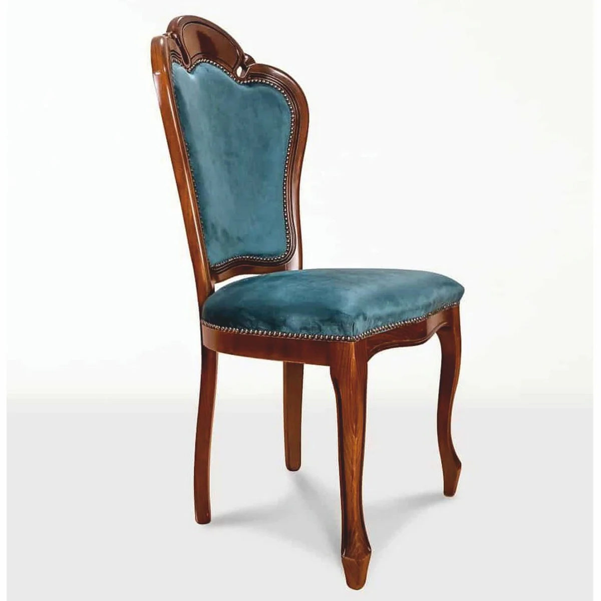 Luxus Barock Esszimmer Stuhl 4er Set Blau / Braun - Barock Möbel