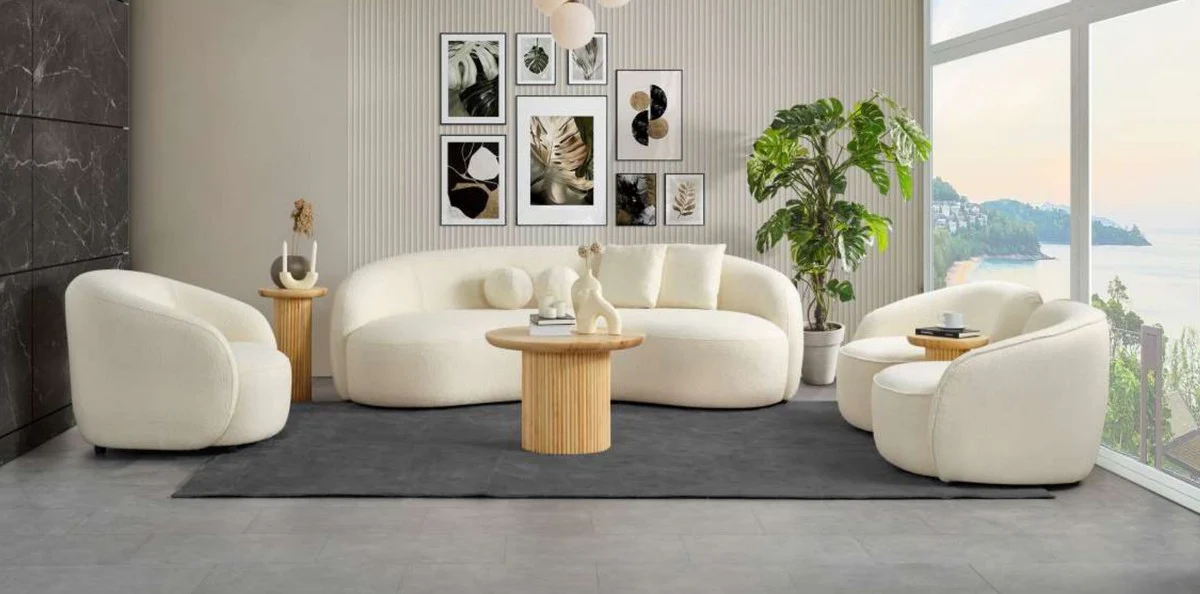 Luxus Sofa Elfenbein 250 x 120 x H. 76 cm - Gebogenes Wohnzimmer Sofa - Hotel Sofa - Wohnzimmer Möbel - Hotel Möbel - Luxus Möbel - Luxus Einrichtung - Wohnzimmer Einrichtung