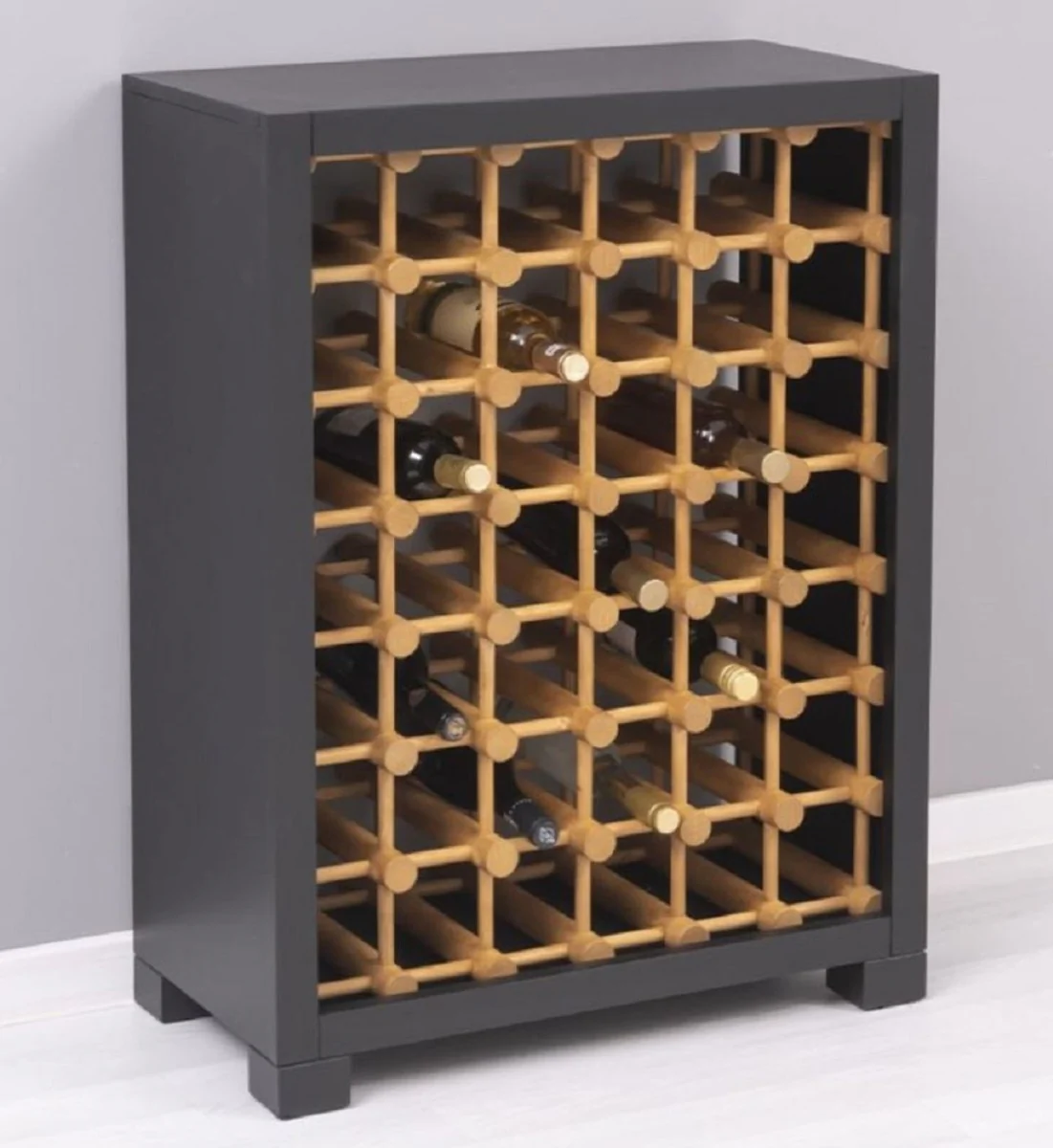 Landhausstil Massivholz Weinschrank Schwarz / Naturfarben 68 x 35 x H. 68 cm - Massivholz Weinregal im Landhausstil - Massivholz Bar Möbel - Landhausstil Bar Möbel