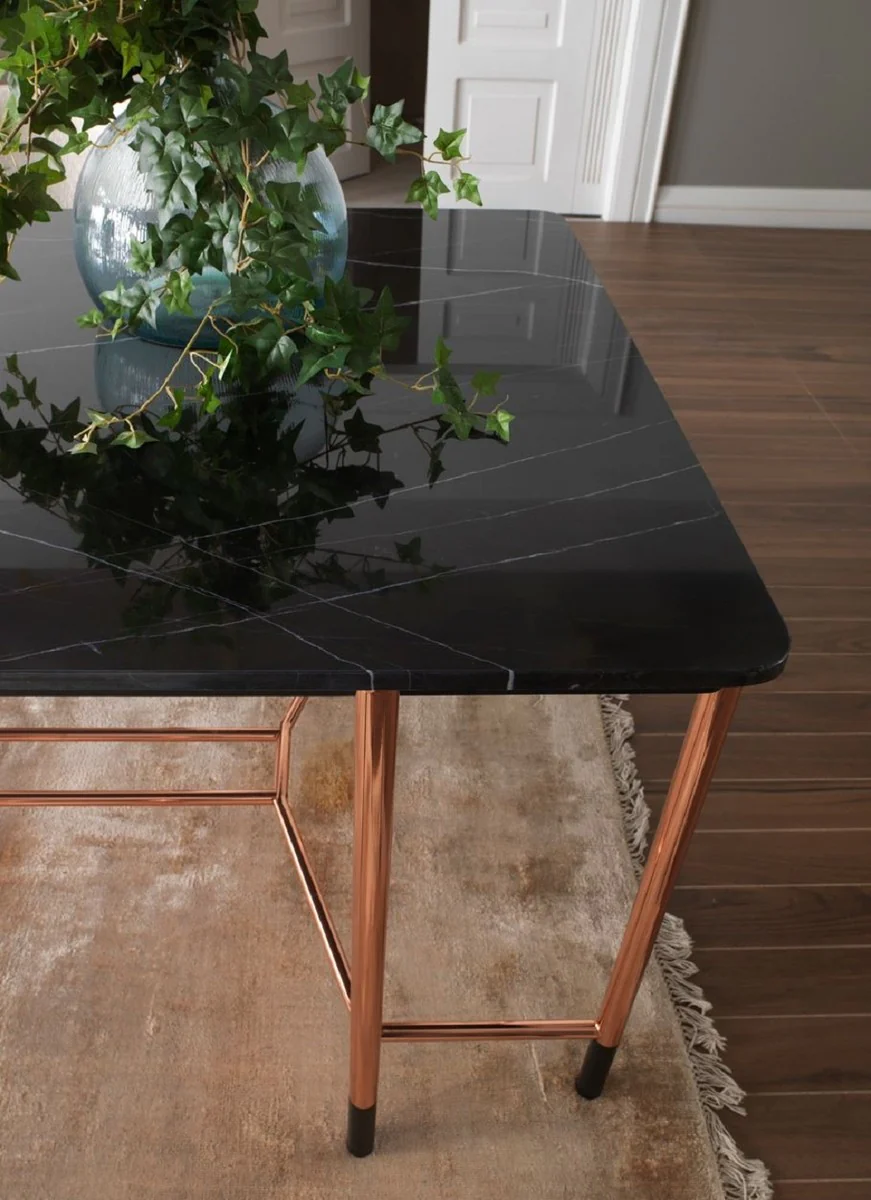 Luxus Esstisch Schwarz / Kupfer 240 x 100 x H. 75 cm - Rechteckiger Esszimmertisch mit Marmorplatte - Esszimmer Möbel - Luxus Möbel - Luxus Esszimmer Einrichtung
