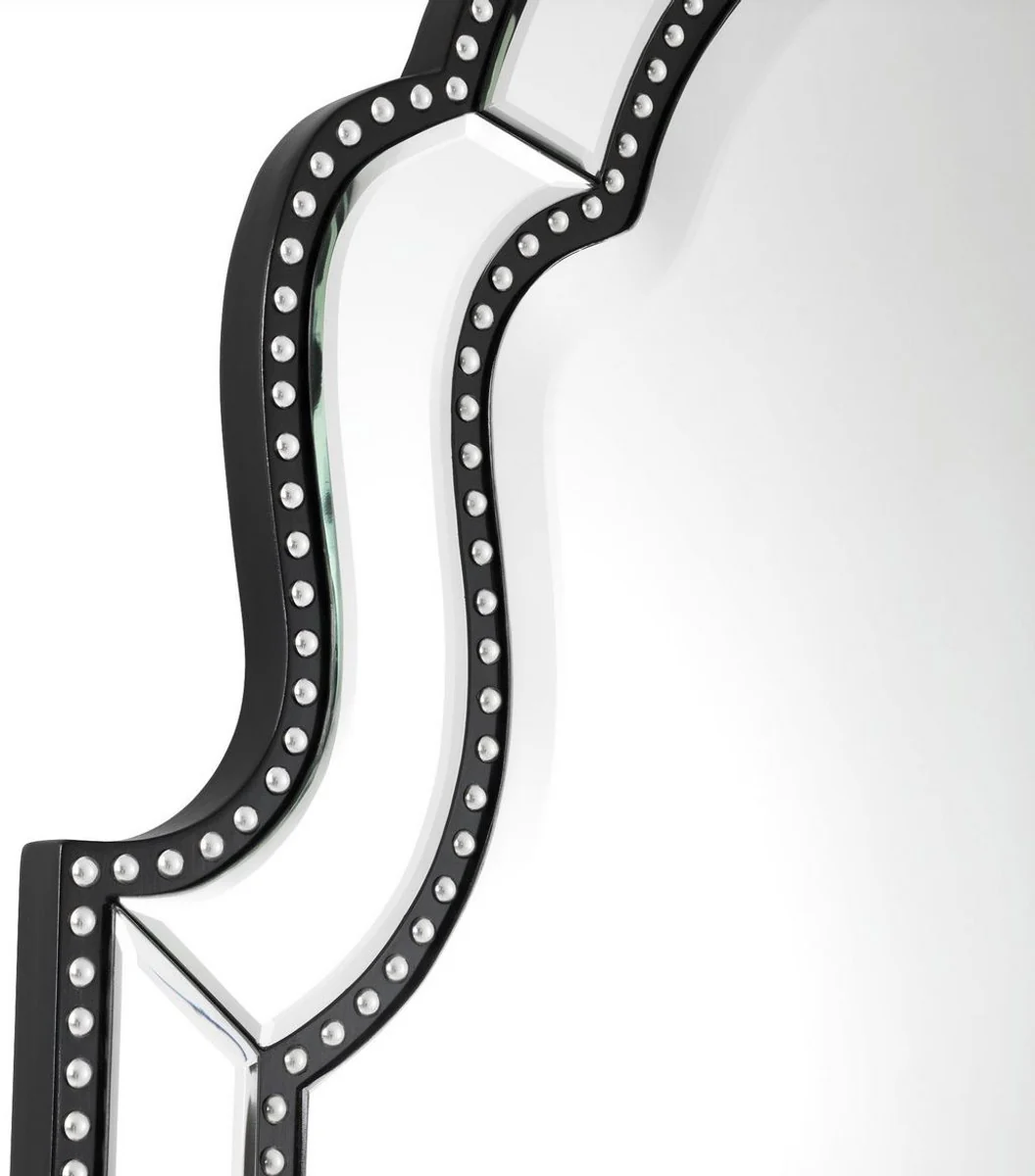 Luxus Mahagoni Wandspiegel Schwarz / Silber 80 x H. 150 cm - Wohnzimmer Spiegel - Garderoben Spiegel - Luxus Kollektion