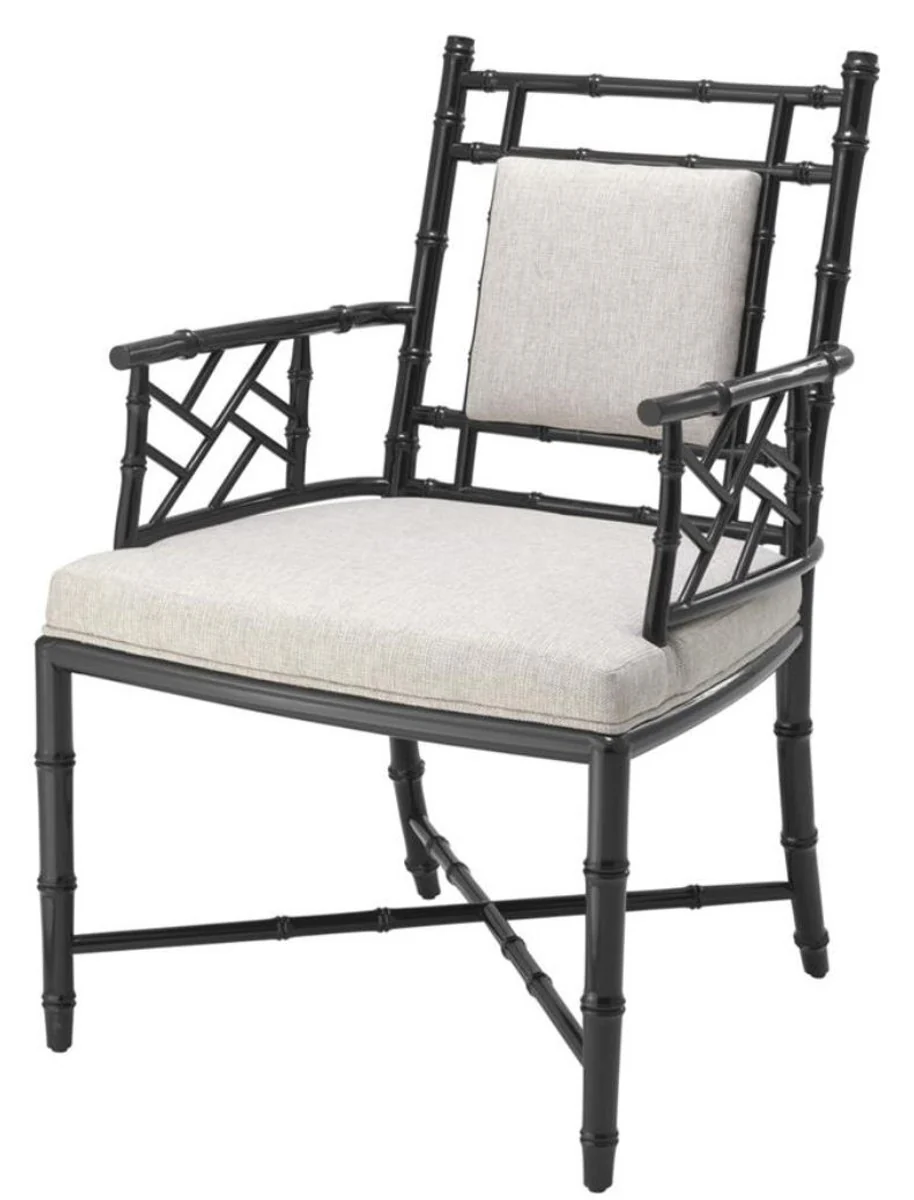 Luxus Esszimmerstuhl mit Armlehnen Piano Schwarz / Naturfarben 63 x 65 x H. 94 cm - Esszimmer & Wintergarten Möbel