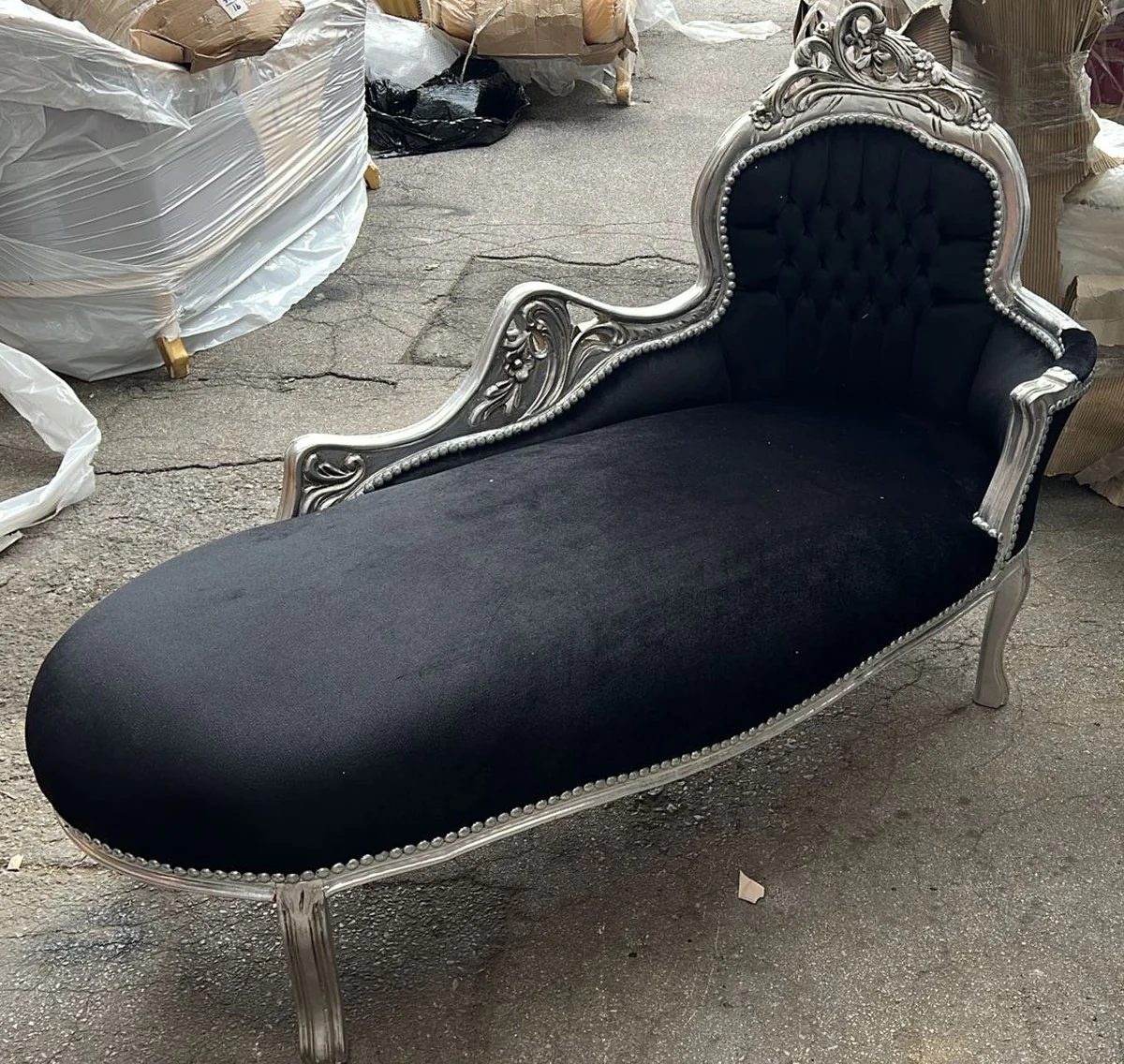 Barock Chaiselongue Schwarz / Silber 155 cm - Barock Möbel