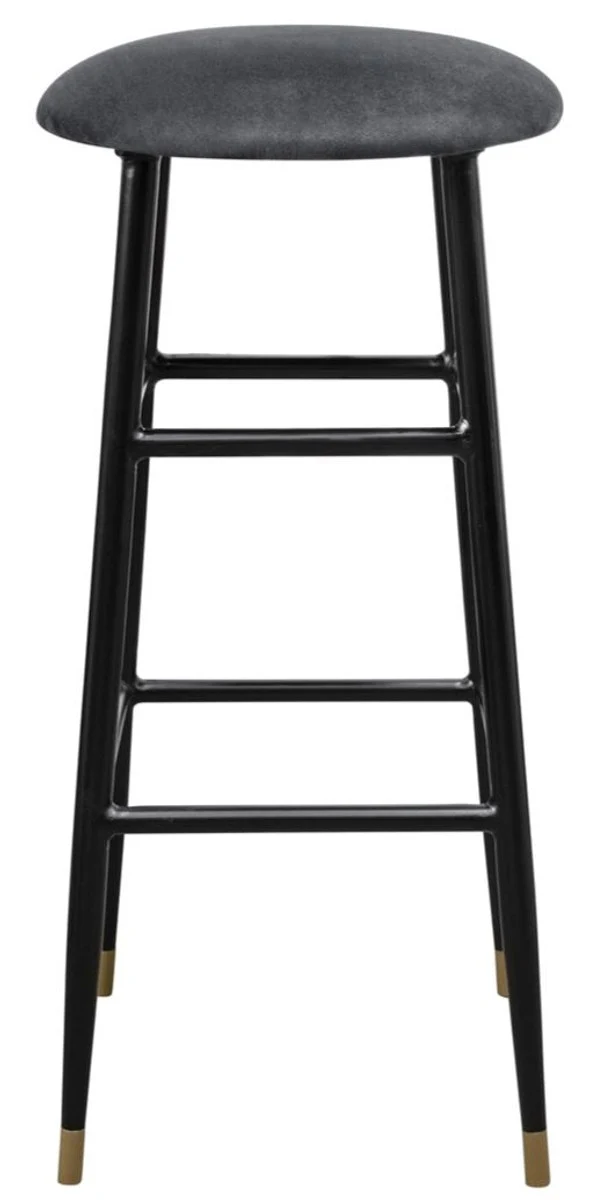 Luxus Barhocker Anthrazit / Schwarz Ø 37 x H. 76 cm - Barstuhl mit Samtstoff