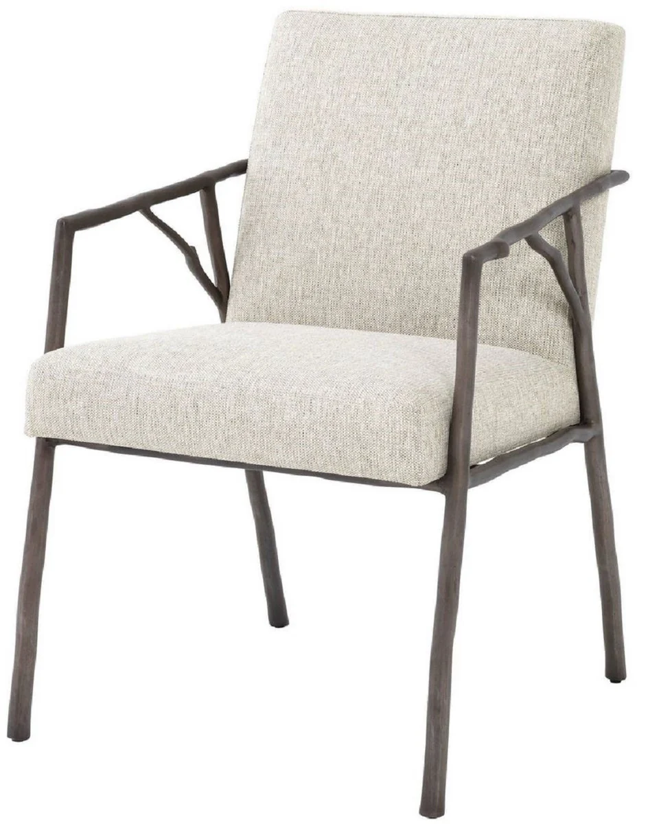 Luxus Esszimmerstuhl Naturfarben / Bronze 56 x 61 x H. 83 cm - Edler Küchenstuhl mit Armlehnen - Luxus Esszimmer Möbel