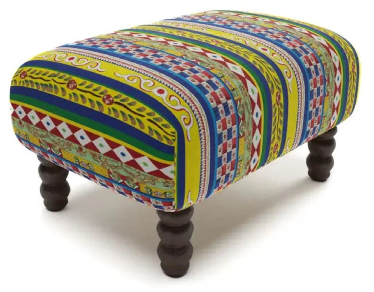 Luxus Fußhocker mit Streifen Mehrfarbig / Schwarz 77 x 55 x H. 45 cm - Rechteckiger Samt Hocker - Wohnzimmer Möbel - Hotel Möbel - Luxus Möbel - Luxus Einrichtung