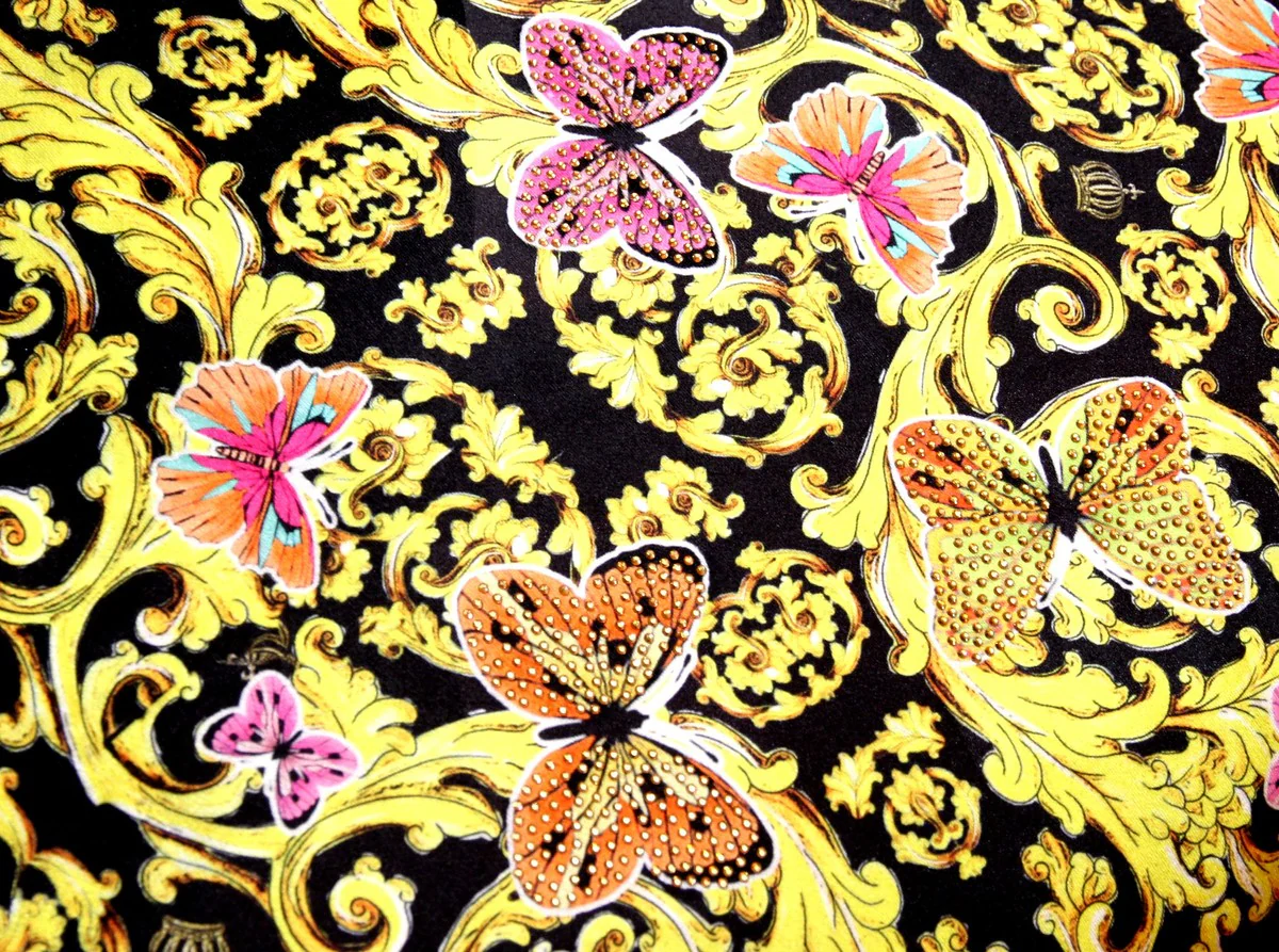 Riesiges XXL Luxus Barock Kissen Flowers & Butterflies Pompöös by von Harald Glööckler 80 x 80 cm mit funkelnden Glitzersteinen
