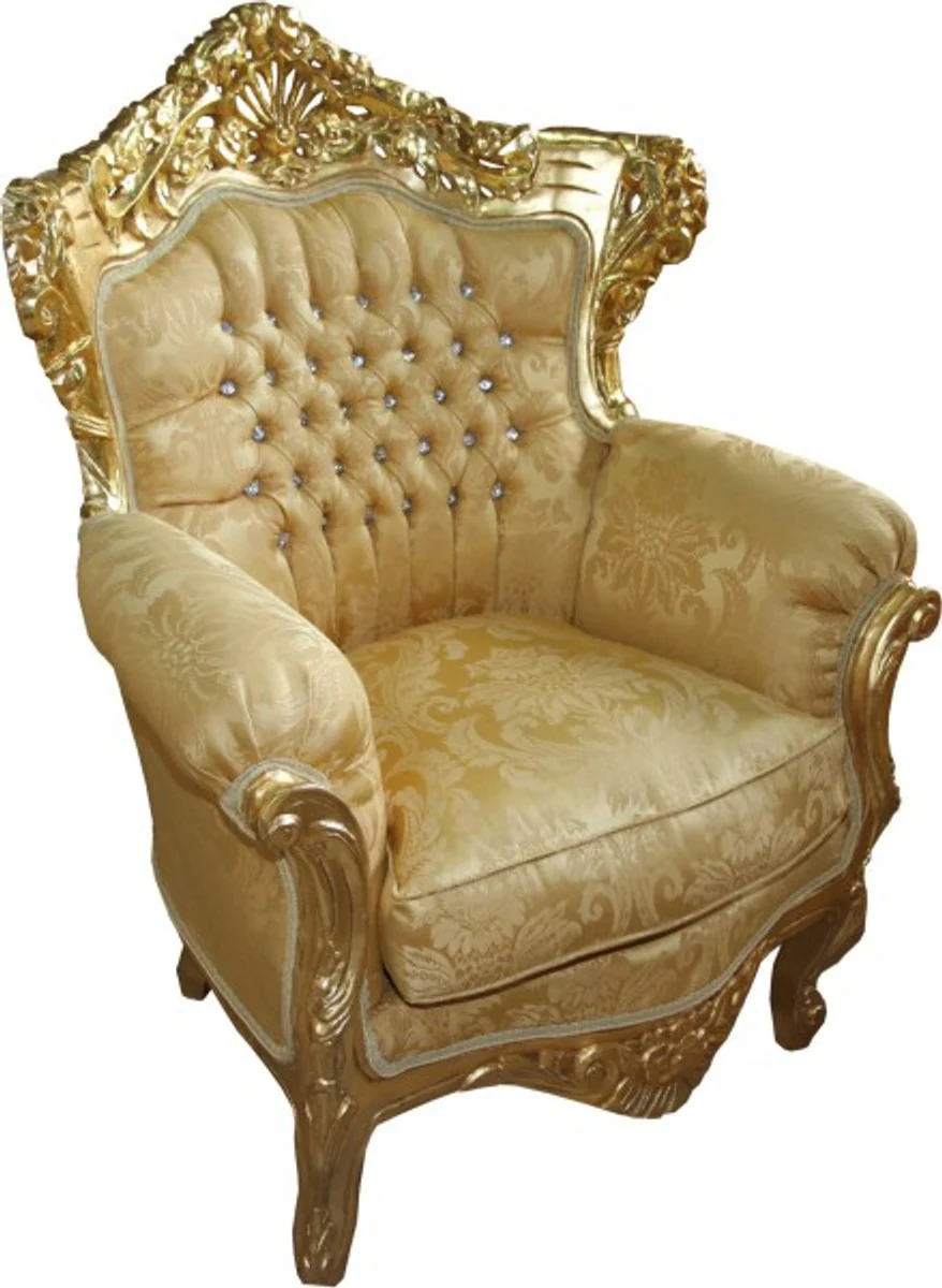 Barock Sessel King Mod 2 Gold Muster / Gold mit Glitzersteinen 85 x 60 x H. 116 cm