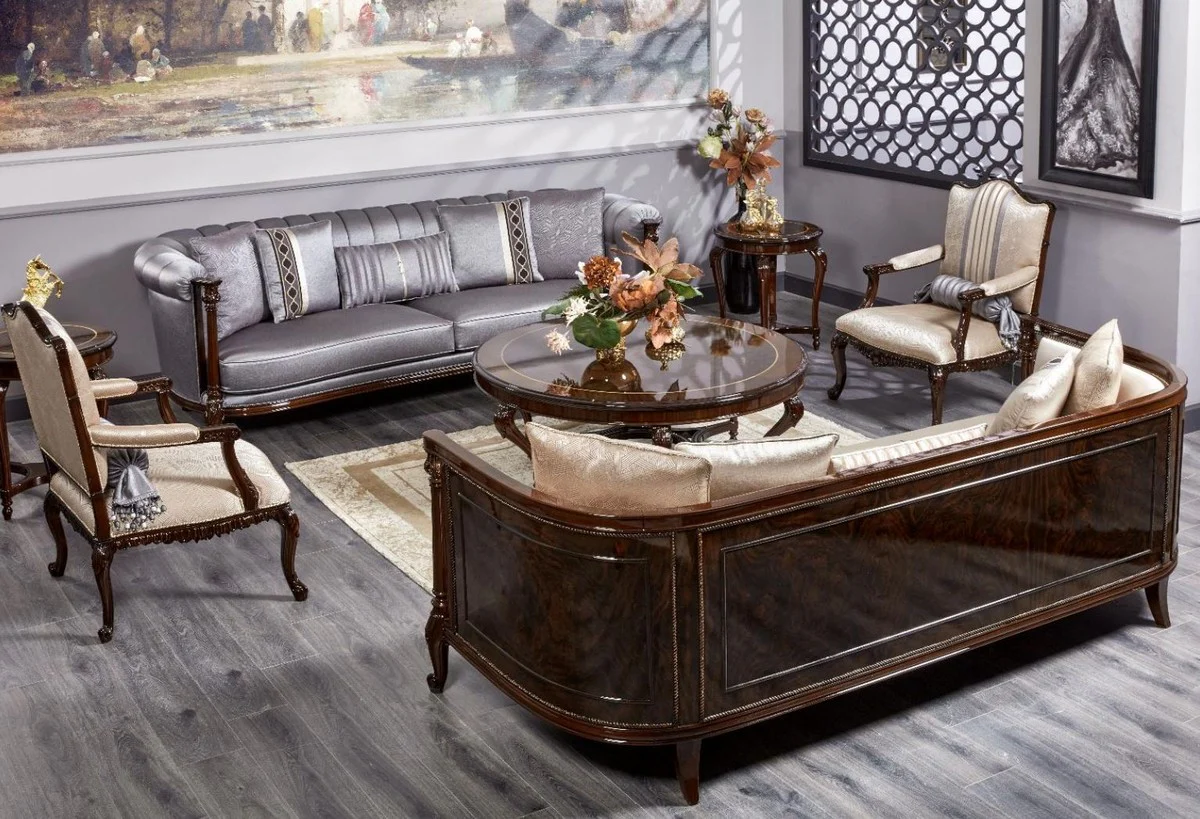 Luxus Barock Sofa Gold / Dunkelbraun - Prunkvolles Wohnzimmer Sofa - Barockstil Wohnzimmer Möbel - Luxus Möbel im Barockstil - Barock Einrichtung - Edel & Prunkvoll