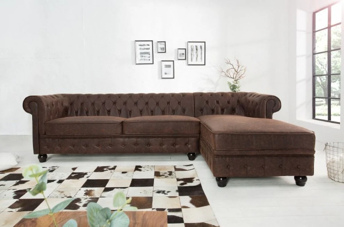 Chesterfield Ecksofa Vintage Braun 280 x 165 x H. 73 cm - Kunstleder Wohnzimmer Sofa - Chesterfield Möbel