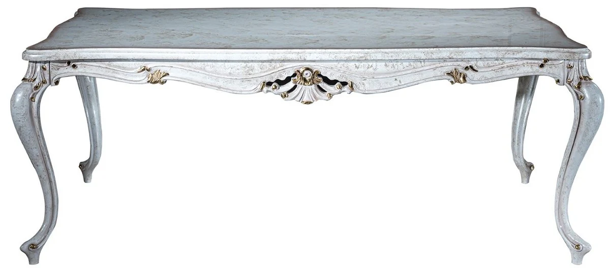 Luxus Barock Esstisch Antik Weiß / Gold 201 x 102 x H. 80 cm - Massivholz Küchentisch - Esszimmertisch - Esszimmer Möbel im Barockstil