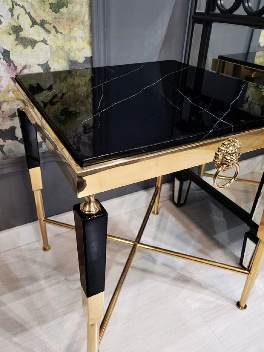 Luxus Beistelltisch Schwarz / Gold 50 x 50 x H. 60 cm - Quadratischer Tisch mit Kunstmarmor Tischplatte - Luxus Wohnzimmer Möbel - Hotel Möbel - Luxus Einrichtung - Hotel Einrichtung