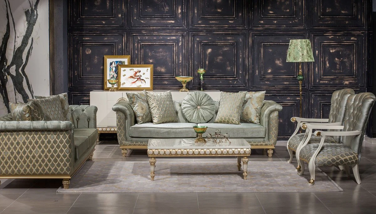 Luxus Barock Sofa Türkis / Gold - Handgefertigtes Wohnzimmer Sofa im Barockstil - Barock Wohnzimmer Möbel - Edel & Prunkvoll