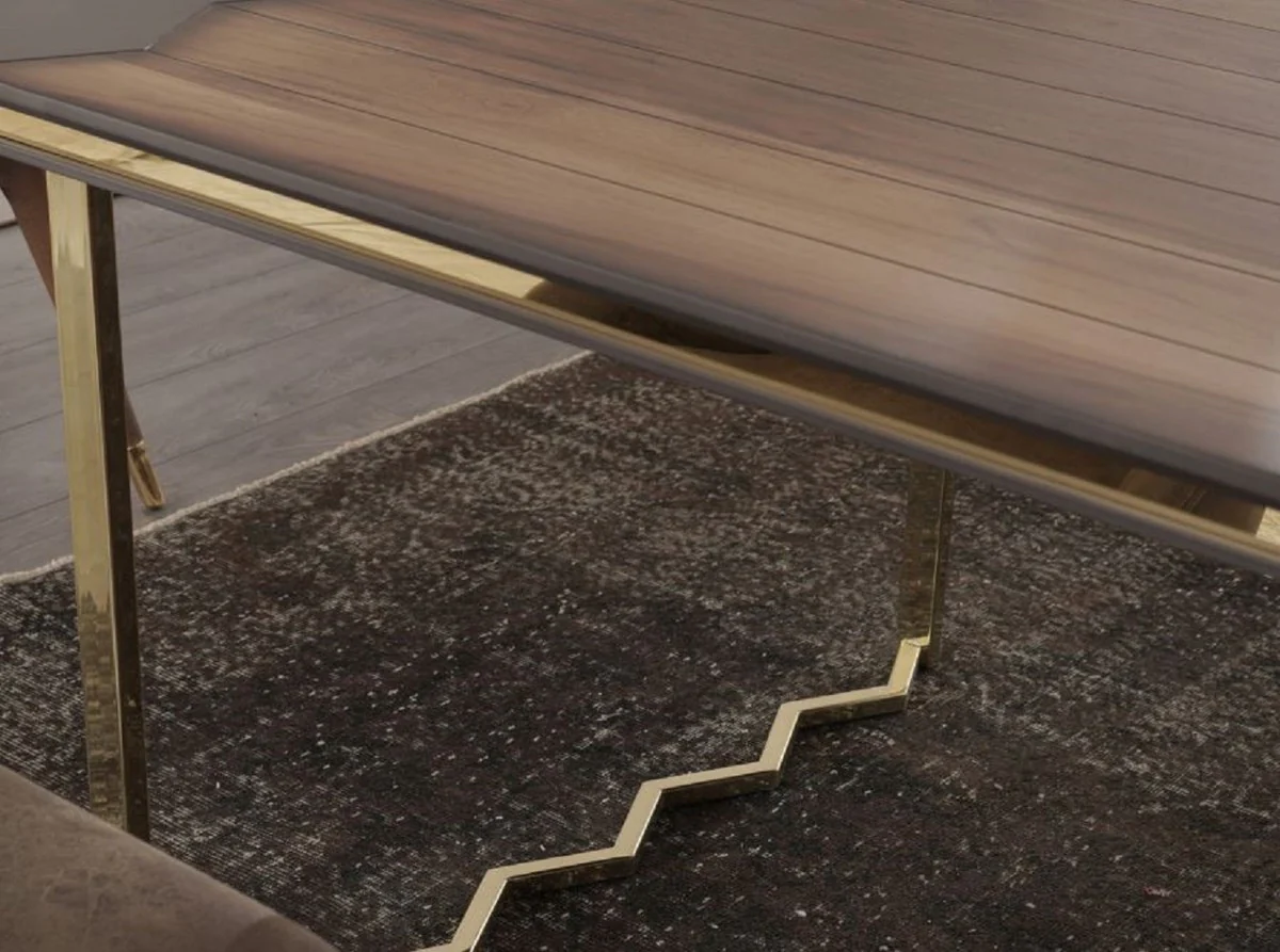 Luxus Esstisch Braun / Grau / Gold 220 x 105 x H. 75 cm - Rechteckiger Küchentisch - Esszimmer Möbel - Küchen Möbel - Luxus Möbel - Luxus Einrichtung