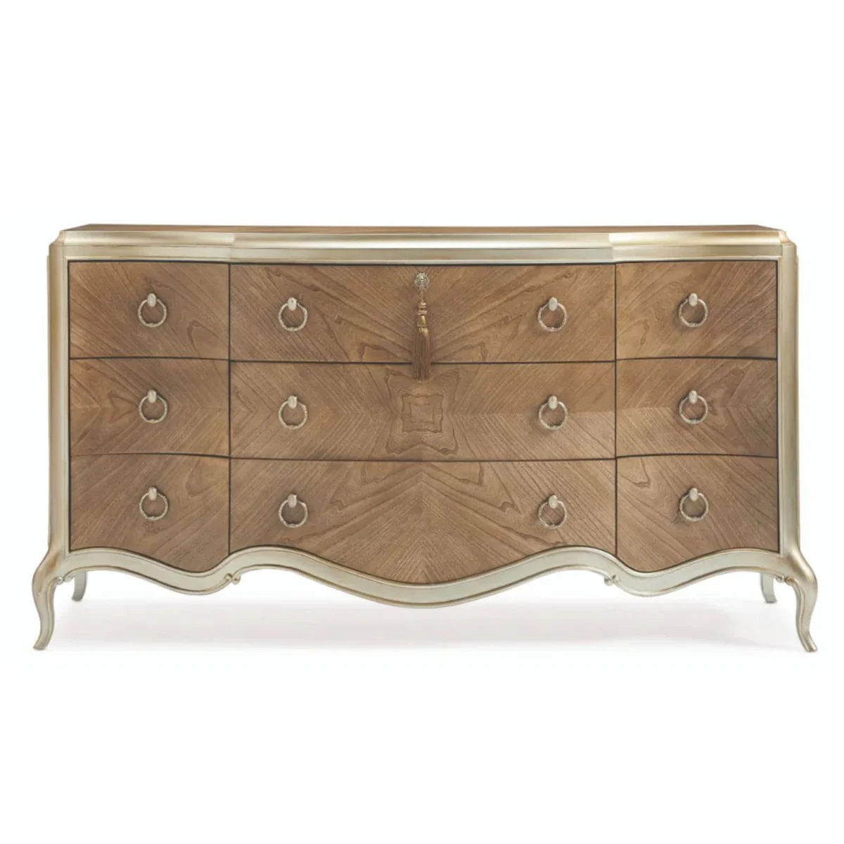 Luxus Barock Kommode mit 9 Schubladen Braun / Champagner-Gold 185 cm