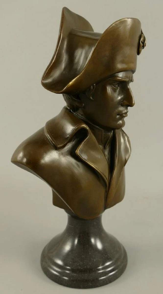Luxus Jugendstil Bronze Skulptur Napoleon Bronze / Schwarz 15 x 10 x H. 25 cm - Bronze Büste mit Marmorsockel - Bronzefigur - Dekofigur - Deko Accessoires