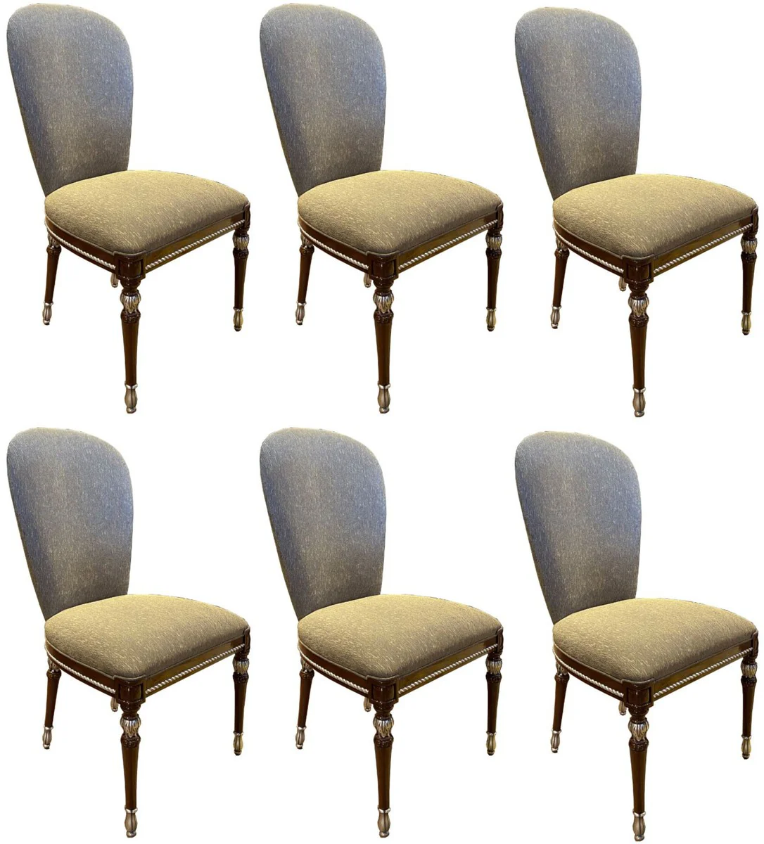 Luxus Barock Esszimmer Stuhl Set Grau / Braun / Silber 52 x 55 x H. 100 cm - Barock Küchen Stühle 6er Set - Esszimmer Möbel im Barockstil