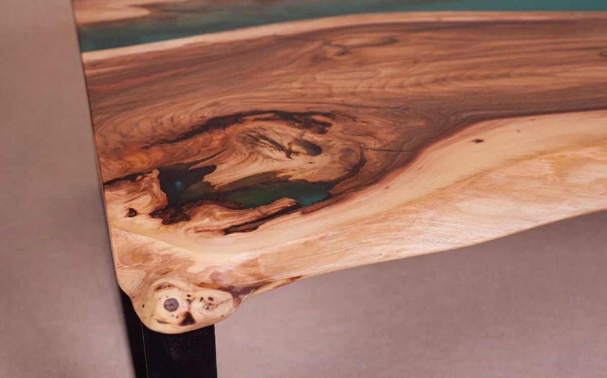 Luxus Couchtisch Braun / Naturfarben / Grün / Schwarz 95 cm