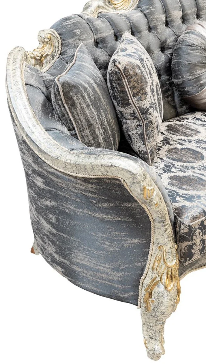 Luxus Barock Sofa Grau / Antik Weiß / Gold - Barockstil Wohnzimmer Sofa mit elegantem Muster - Luxus Wohnzimmer Möbel im Barockstil - Barock Möbel - Barock Einrichtung