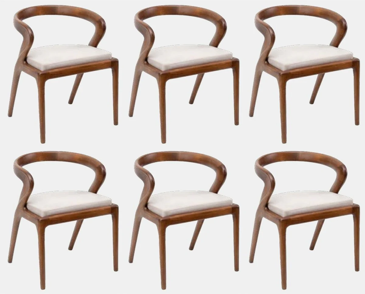 Luxus Esszimmerstuhl 6er Set Braun / Grau 57 x 67 x H. 77 cm - Luxus Massivholz Küchen Stühle - Esszimmer Möbel - Küchen Möbel - Luxus Möbel - Luxus Esszimmer Einrichtung