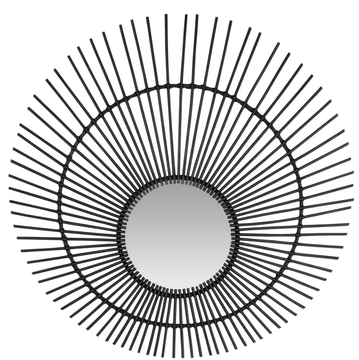 Designer Rattan Spiegel Schwarz Ø 120 cm - Wandspiegel im Sonnen Design