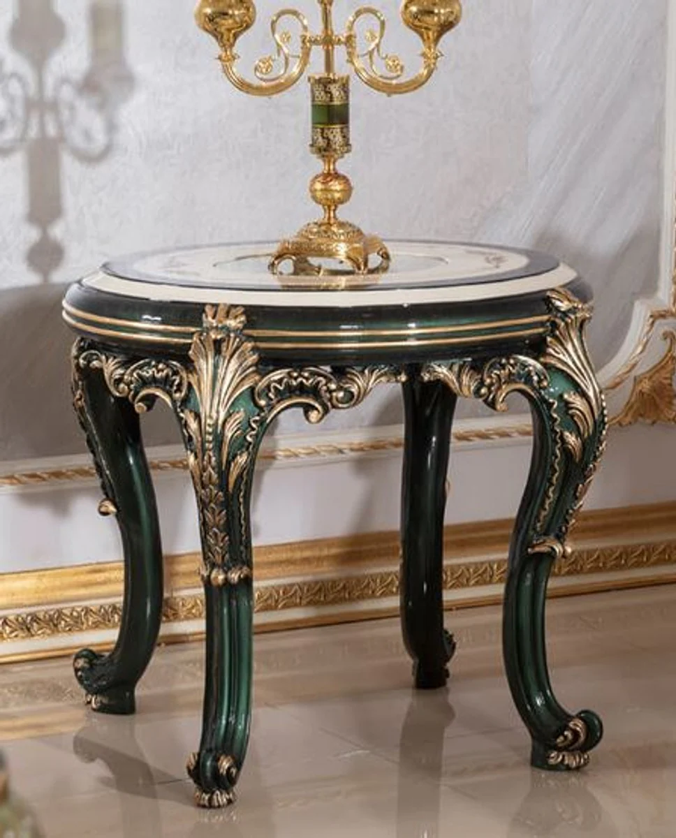 Luxus Barock Beistelltisch Beige / Weiß / Grün / Gold - Prunkvoller Massivholz Tisch im Barockstil - Barock Wohnzimmer Möbel - Edel & Prunkvoll