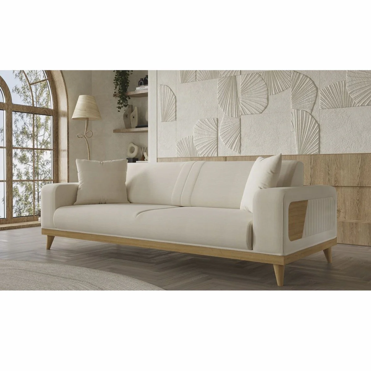 Luxus 3er Sofa mit verstellbaren Rückenlehnen Creme / Naturfarben 224 cm - Luxus Interior