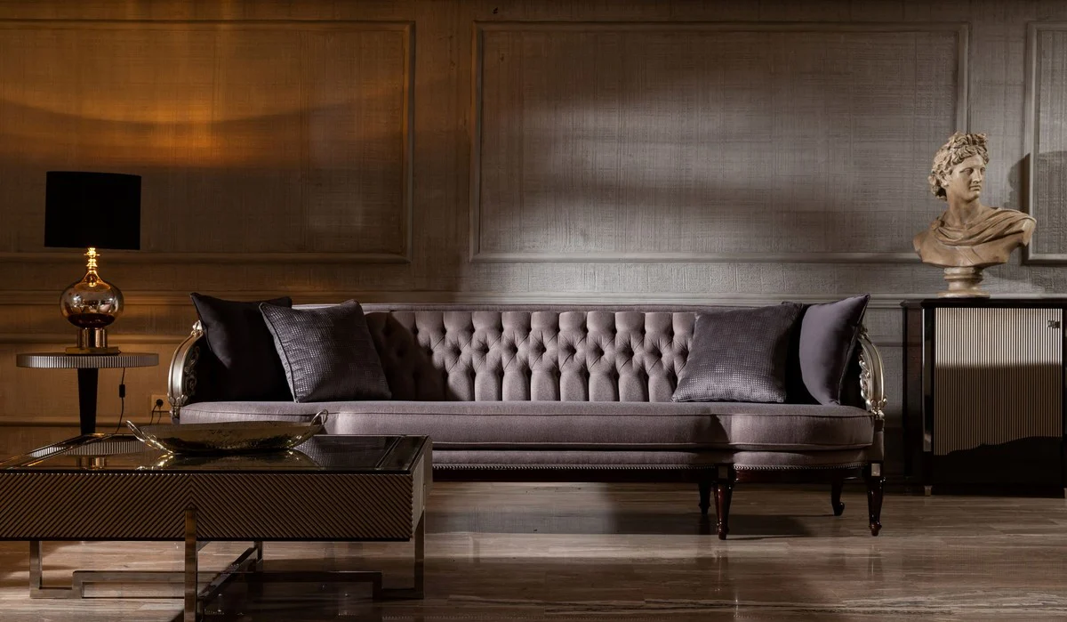 Luxus Barock Wohnzimmer Sofa Lila / Silber / Dunkelbraun - Prunkvolle Barock Wohnzimmer & Hotel Möbel