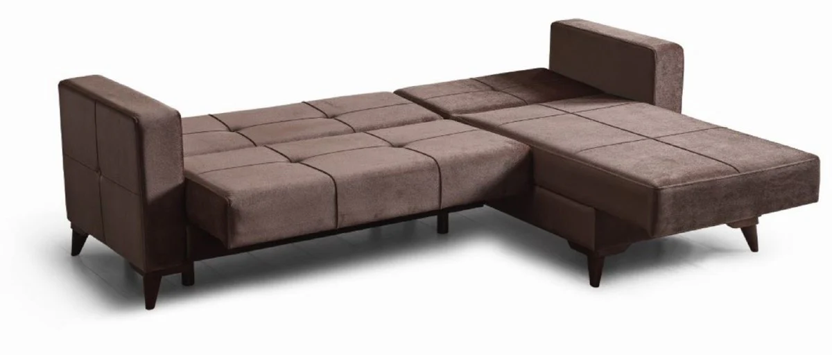 Luxus Schlafsofa Dunkelbraun 243 x 150 x H. 83 cm - Modernes Wohnzimmer Sofa mit 2 Kissen - Wohnzimmer Möbel